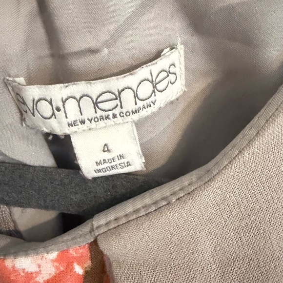 New York & Company Taupe Midi Dress with Red & Pink Floral Print - Picture 3 of 3